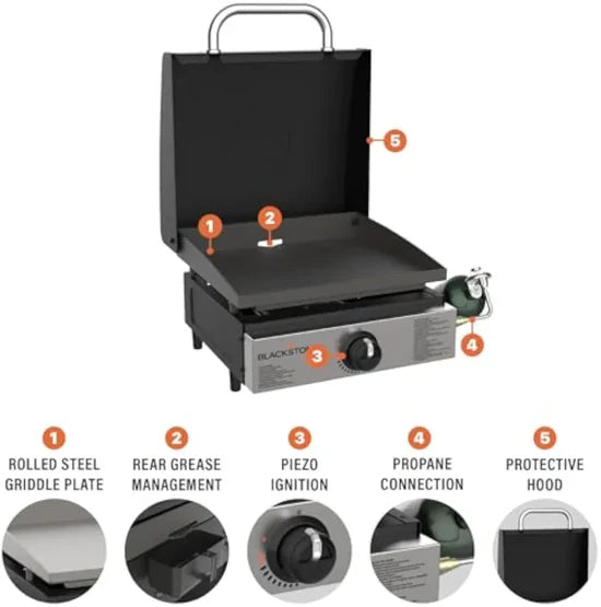 17" Commercial Grill: 60,000 BTU Heat + Cast Iron Griddle for Heavy-Duty Culinary Feats
