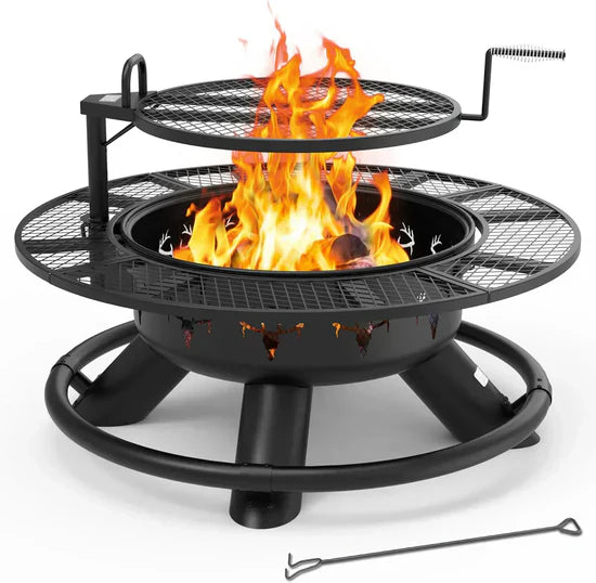 Convertible Fire Pit with Detachable Grill – 2-in-1 Versatility, Ideal for Camping & BBQs