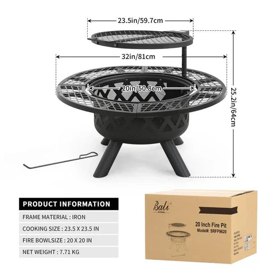 Convertible Fire Pit with Detachable Grill – 2-in-1 Versatility, Ideal for Camping & BBQs