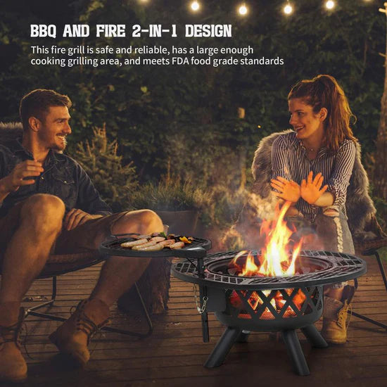 Convertible Fire Pit with Detachable Grill – 2-in-1 Versatility, Ideal for Camping & BBQs