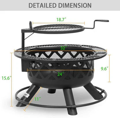 Convertible Fire Pit with Detachable Grill – 2-in-1 Versatility, Ideal for Camping & BBQs