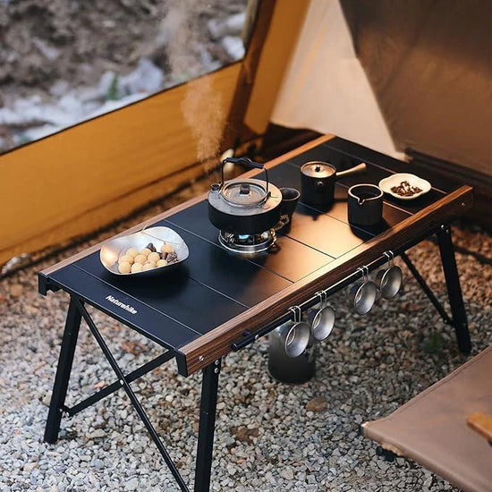 Lightweight Aluminum Camping Table: All-in-One with Built-in Stove, Foldable for Adventures