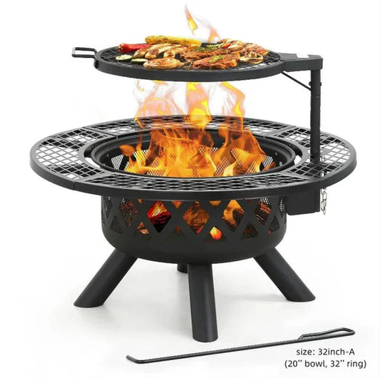 Convertible Fire Pit with Detachable Grill – 2-in-1 Versatility, Ideal for Camping & BBQs